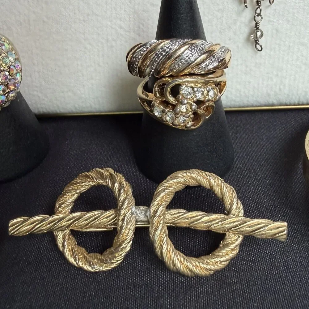 Gold Tone Jewelry Lot Vintage -Now Costume Necklaces Cuff Bracelet Earring Rings